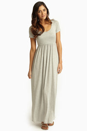 Grey Solid Short Sleeve Maxi Dress