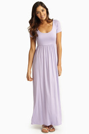 Lilac Solid Short Sleeve Maxi Dress