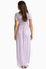 Lilac Solid Short Sleeve Maxi Dress