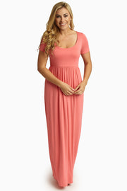 Pink Solid Short Sleeve Maxi Dress