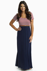 Red Striped Top Belted Maxi Dress