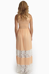 Peach Lace Colorblock Maxi Dress