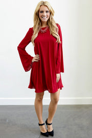 Red Chiffon Bell Sleeve Dress
