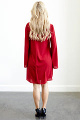 Red Chiffon Bell Sleeve Dress