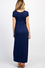 Tall Navy Draped Maternity/Nursing Maxi Dress