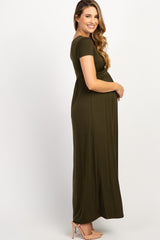 Olive Draped Maternity/Nursing Maxi Dress