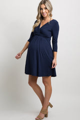Navy Wrap 3/4 Sleeve Maternity/Nursing Dress