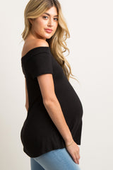 Black Off Shoulder Short Sleeve Maternity Top
