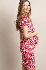 Red Aqua Fitted Damask Maternity Dress