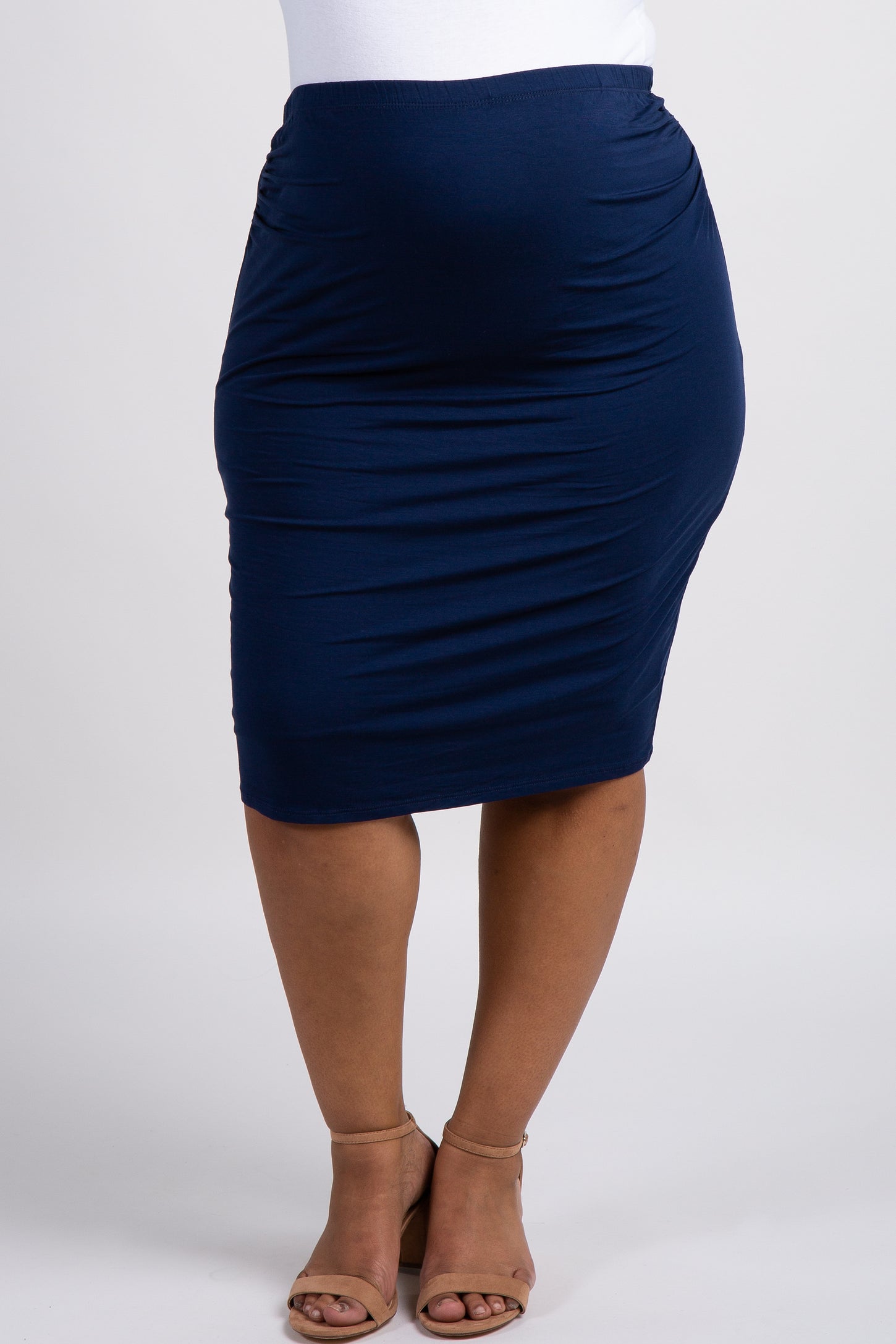 Navy Blue Fitted Plus Maternity Pencil Skirt