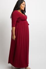 Burgundy Sash Tie Wrap Plus Maternity Maxi Dress