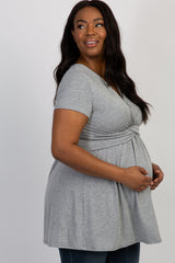PinkBlush Grey Draped Front Plus Size Maternity/Nursing Top