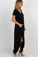 PinkBlush Black Solid Short Sleeve Maxi Dress