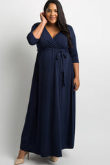 PinkBlush Navy Blue Sash Tie Wrap Plus Maternity Maxi Dress