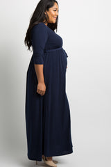 PinkBlush Navy Blue Sash Tie Wrap Plus Maternity Maxi Dress