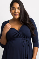 PinkBlush Navy Blue Sash Tie Wrap Plus Maternity Maxi Dress