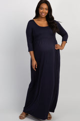 PinkBlush Navy 3/4 Sleeve Plus Maternity Maxi Dress