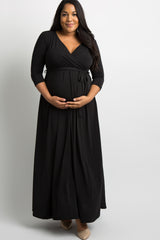 PinkBlush Black Sash Tie Wrap Plus Maternity Maxi Dress