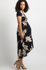 PinkBlush Navy Blue Floral Hi-Low Maternity Wrap Dress