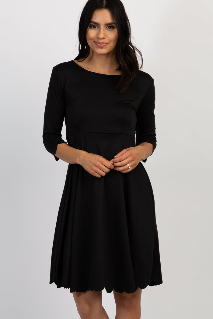 PinkBlush Black Solid Scalloped Hem Dress