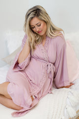 PinkBlush Pink Crochet Trim Delivery/Nursing Maternity Robe