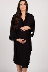 PinkBlush Black Crochet Trim Delivery/Nursing Maternity Robe