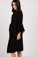 PinkBlush Black Crochet Trim Delivery/Nursing Maternity Robe