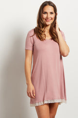 PinkBlush Mauve Lace Trim V-Neck Maternity Sleep Dress