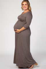 Mocha 3/4 Sleeve Plus Maternity Maxi Dress