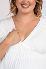 Ivory Draped Front 3/4 Sleeve Maternity/Nursing Plus Top