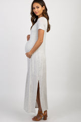 PinkBlush Grey Basic Side Slit Maternity Maxi Dress