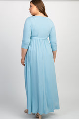 PinkBlush Light Blue Draped 3/4 Sleeve Plus Maternity Maxi Dress