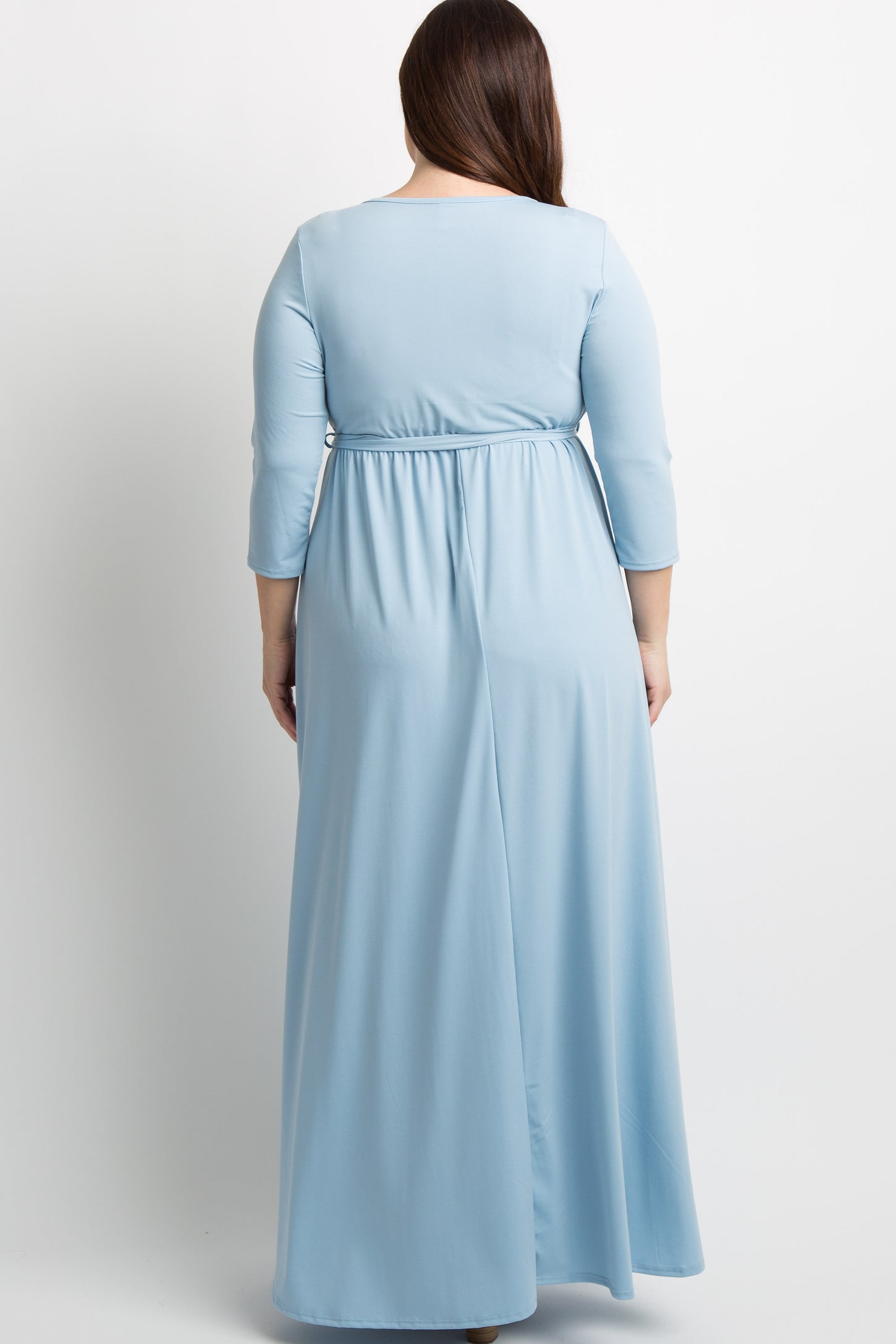 PinkBlush Light Blue Draped 3/4 Sleeve Plus Maxi Dress
