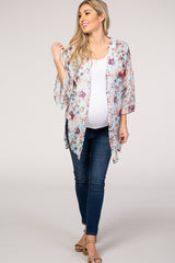 Light Blue Floral Chiffon Maternity Cover Up