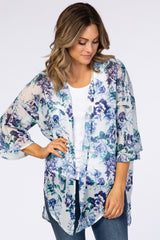 PinkBlush Ivory Blue Floral Chiffon Bell Sleeve Cover Up