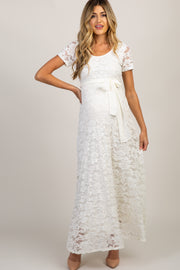 Ivory Lace Sash Tie Maternity Gown