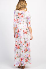 PinkBlush White Floral Maternity/Nursing Wrap Maxi Dress