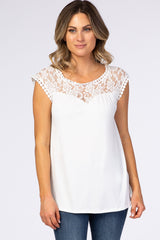 Ivory Solid Lace Accent Maternity Top