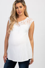 Ivory Solid Lace Accent Maternity Top