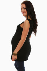 Black Maternity Tank Top W/Lace Front