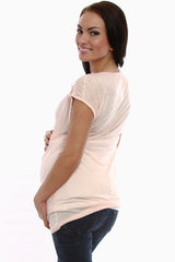 Pink Button Short Sleeve Maternity Shirt