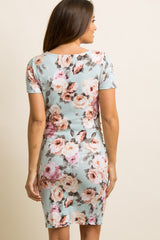 PinkBlush Petite Light Blue Rose Floral Fitted Maternity Dress