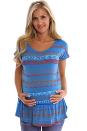 Blue Print Short Sleeve Maternity Shirt