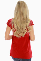 Red Brooch Short Sleeve Maternity Shirt