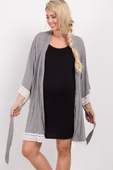 PinkBlush Charcoal Grey Crochet Trim Delivery/Nursing Maternity Robe