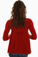 Red Pleated 3/4 Sleeve Maternity Shirt