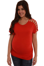 Red Open Sleeve Maternity Shirt
