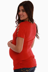 Red Open Sleeve Maternity Shirt