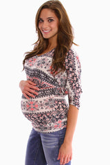 Gray Coral Print Short Sleeve Maternity Shirt