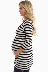Black Grey Striped 3/4 Sleeve Maternity Shirt